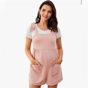 MakeMeChic Women's Sleeveless Maternity Cami Romper Overall Jumpsuit Pink L